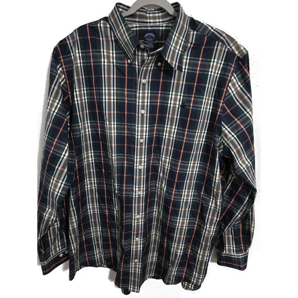 Brooks Brothers‎ Shirt Mens 2XLT Blue Plaid Long Sleeve Button Front Non-Iron